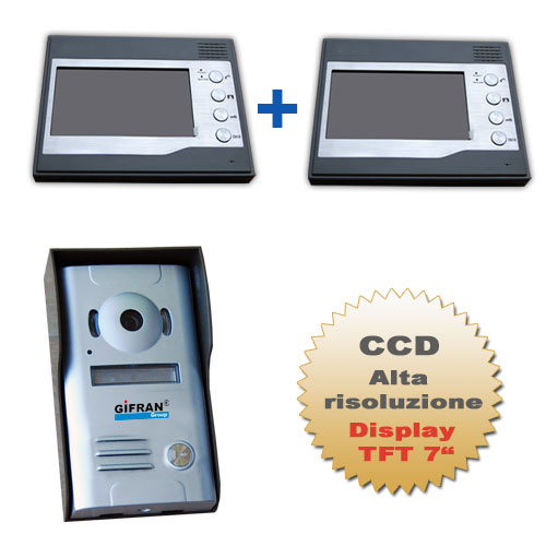 Kit Videocitofono con 2 monitor 7 pollici e pulsantiera esterna
